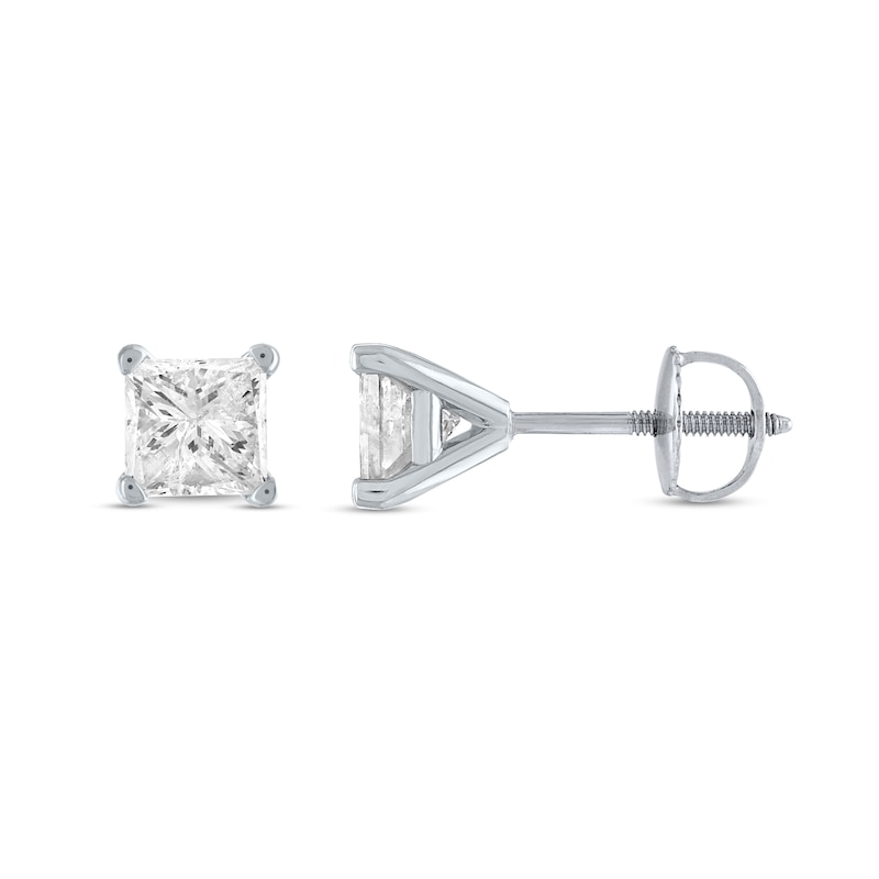1 CT. T.W. Princess-Cut Diamond Solitaire Stud Earrings in 14K White Gold (J/I2)