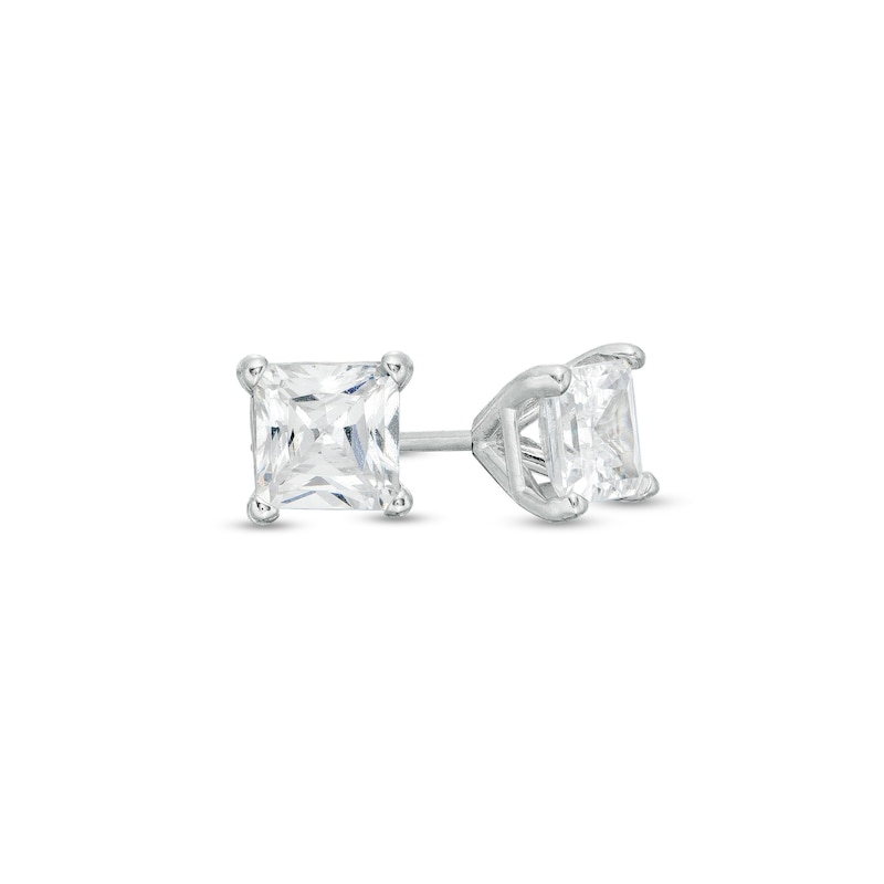 Main Image 1 of 3/4 CT. T.W. Certified Princess-Cut Diamond Solitaire Stud Earrings in 14K White Gold (I/I1)