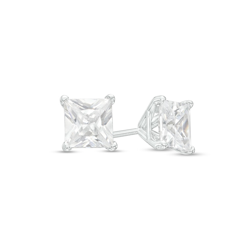 Main Image 1 of 1-1/2 CT. T.W. Certified Princess-Cut Diamond Solitaire Stud Earrings in 14K White Gold (I/I1)