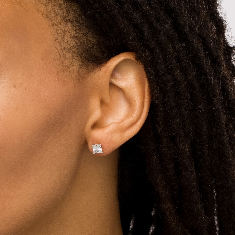 Main Image 2 of 1-1/2 CT. T.W. Certified Princess-Cut Diamond Solitaire Stud Earrings in 14K White Gold (I/I1)