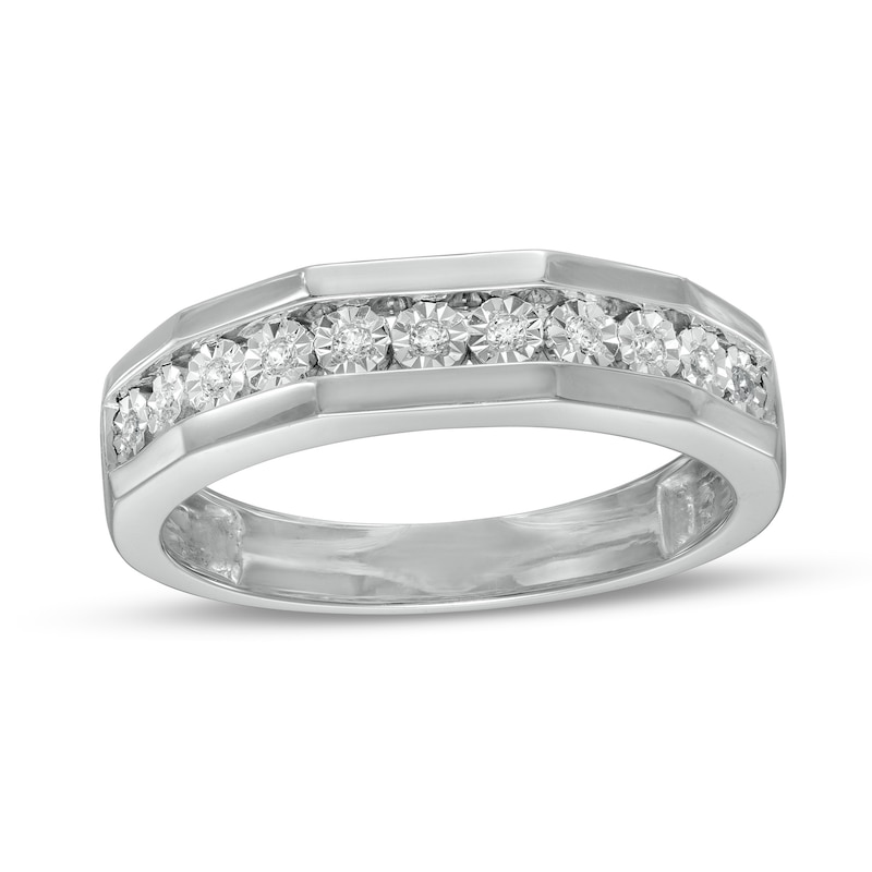 Men's 1/10 CT. T.W. Diamond Eleven Stone Wedding Band in Sterling Silver