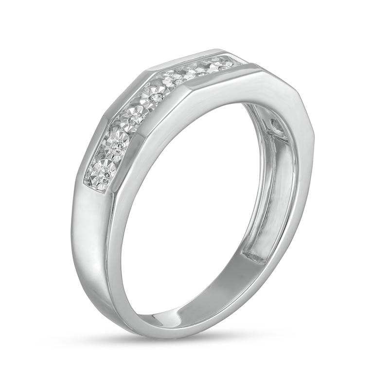 Main Image 2 of Men's 1/10 CT. T.W. Diamond Eleven Stone Wedding Band in Sterling Silver
