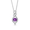 Thumbnail Image 1 of 6.0mm Amethyst and White Lab-Created Sapphire Cascading Open Flame Pendant in Sterling Silver
