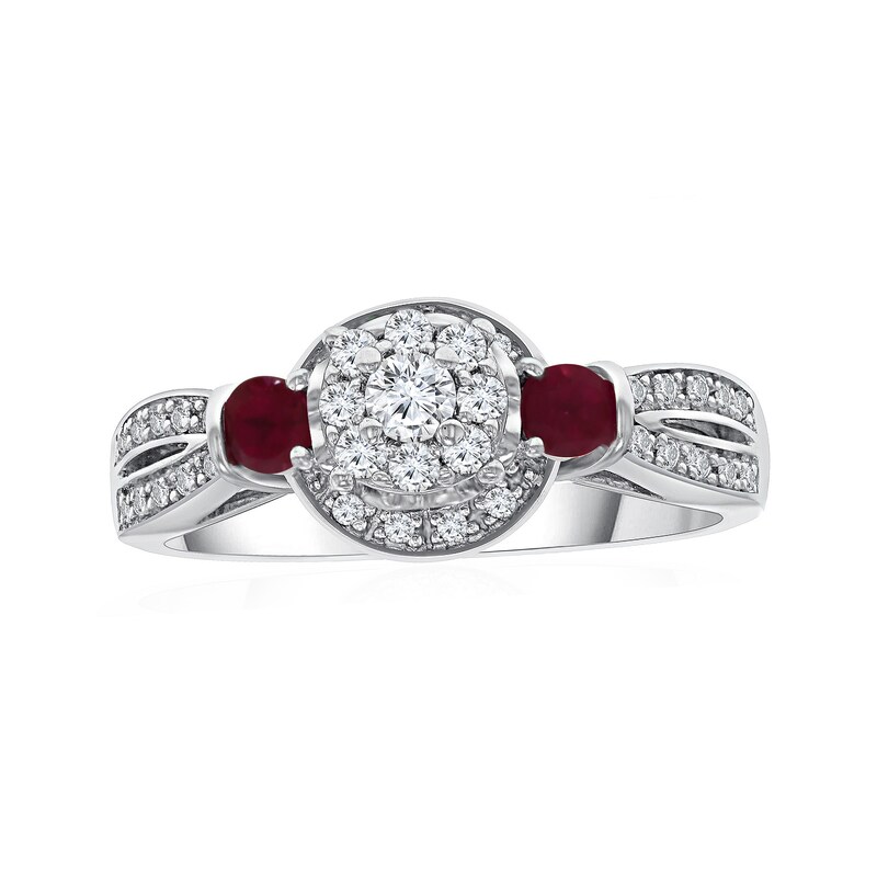 1/3 Ct. T.W. Diamond and Lab-Created Ruby Engagement Ring in Sterling Silver - Size 7