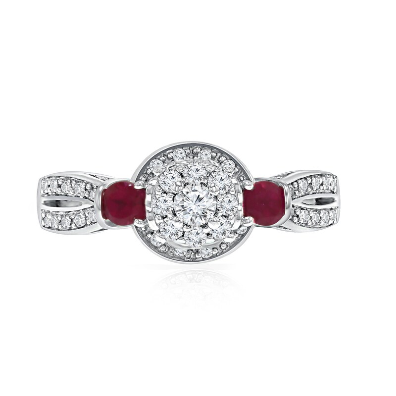 1/3 Ct. T.W. Diamond and Lab-Created Ruby Engagement Ring in Sterling Silver - Size 7