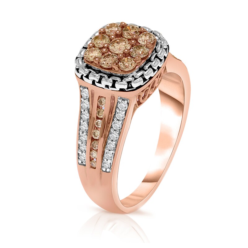 Main Image 2 of 1 CT. T.W. Composite Champagne and White Diamond Engagement Ring in Sterling Silver with 14K Rose Gold Plate - Size 7