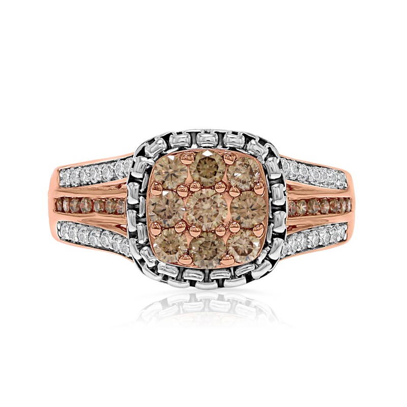 Main Image 3 of 1 CT. T.W. Composite Champagne and White Diamond Engagement Ring in Sterling Silver with 14K Rose Gold Plate - Size 7