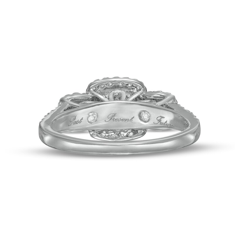 Main Image 4 of 1/2 CT. T.W. Diamond Cushion-Shaped Frame Past Present Future® Split Shank Engagement Ring in 10K White Gold