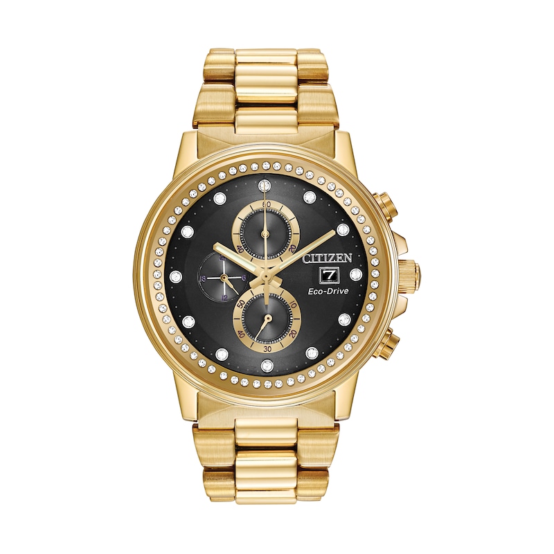 Men's Citizen Eco-Drive® Nighthawk Crystal Accent Gold-Tone Chronograph Watch and Bracelet Box Set (Model: FB3002-61E)