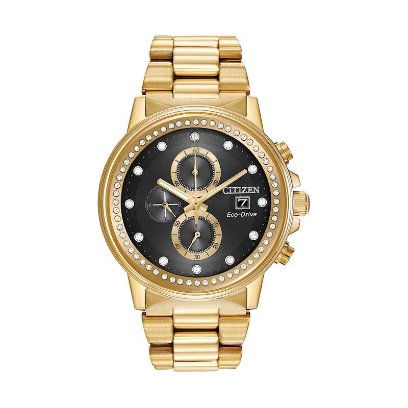 Main Image 2 of Men's Citizen Eco-Drive® Nighthawk Crystal Accent Gold-Tone Chronograph Watch and Bracelet Box Set (Model: FB3002-61E)
