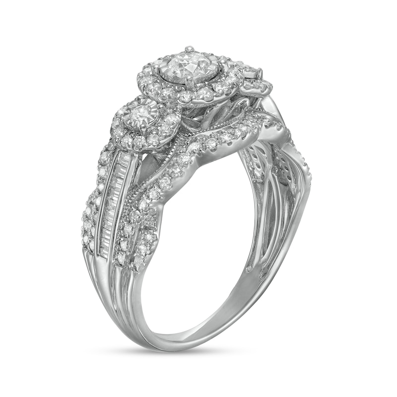 1 CT. T.W. Diamond Frame Past Present Future® Scallop Edge Vintage-Style Engagement Ring in 10K White Gold