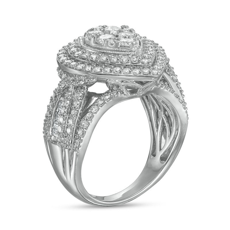 2 CT. T.W. Composite Pear-Shaped Diamond Double Frame Vintage-Style Engagement Ring in 10K white Gold