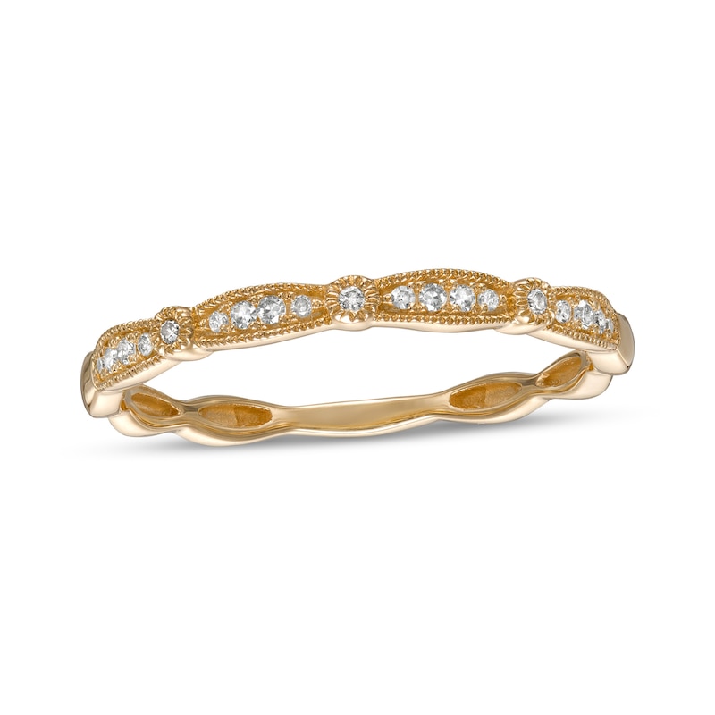 1/15 CT. T.W. Diamond Vintage-Style Alternating Stackable Anniversary Band in 10K Gold