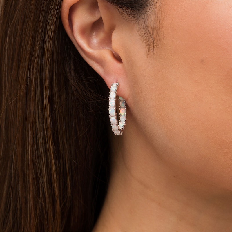 Main Image 2 of Oval Lab-Created Opal Inside-Out Hoop Earrings in Sterling Silver