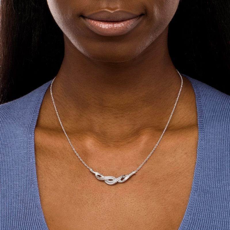 Main Image 2 of 1/5 CT. T.W. Diamond Double Row Twist Necklace in Sterling Silver
