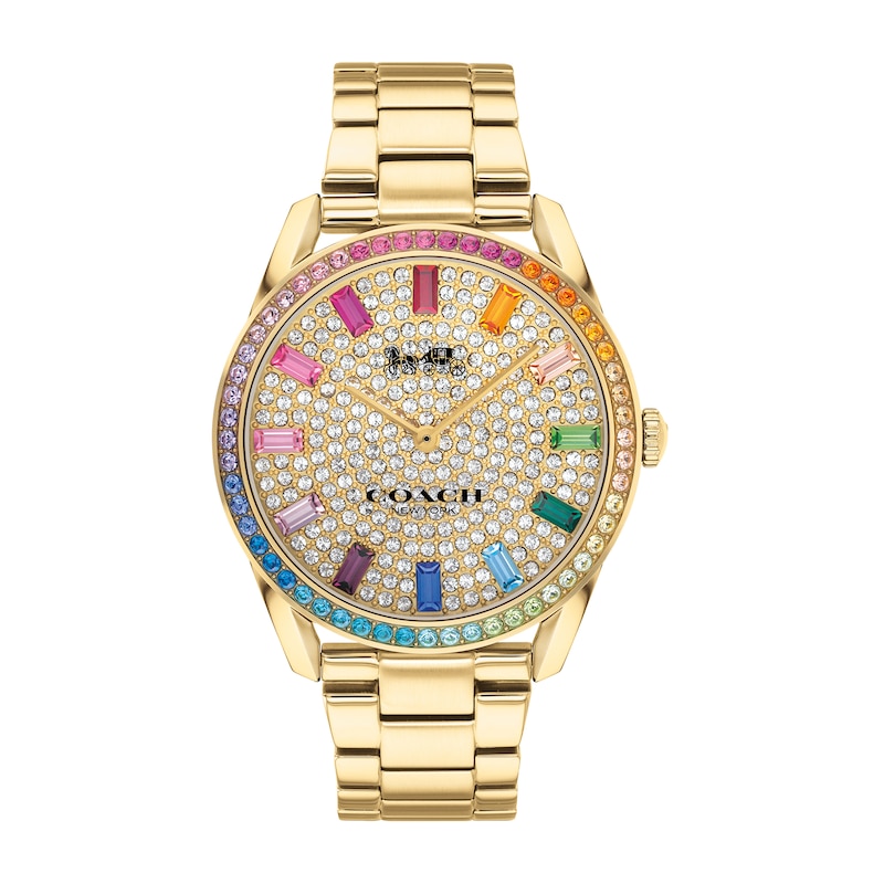 Main Image 1 of Ladies' Coach Preston Multi-Color Crystal Accent Gold-Tone IP Watch with Gold-Tone Dial (Model: 14503657)