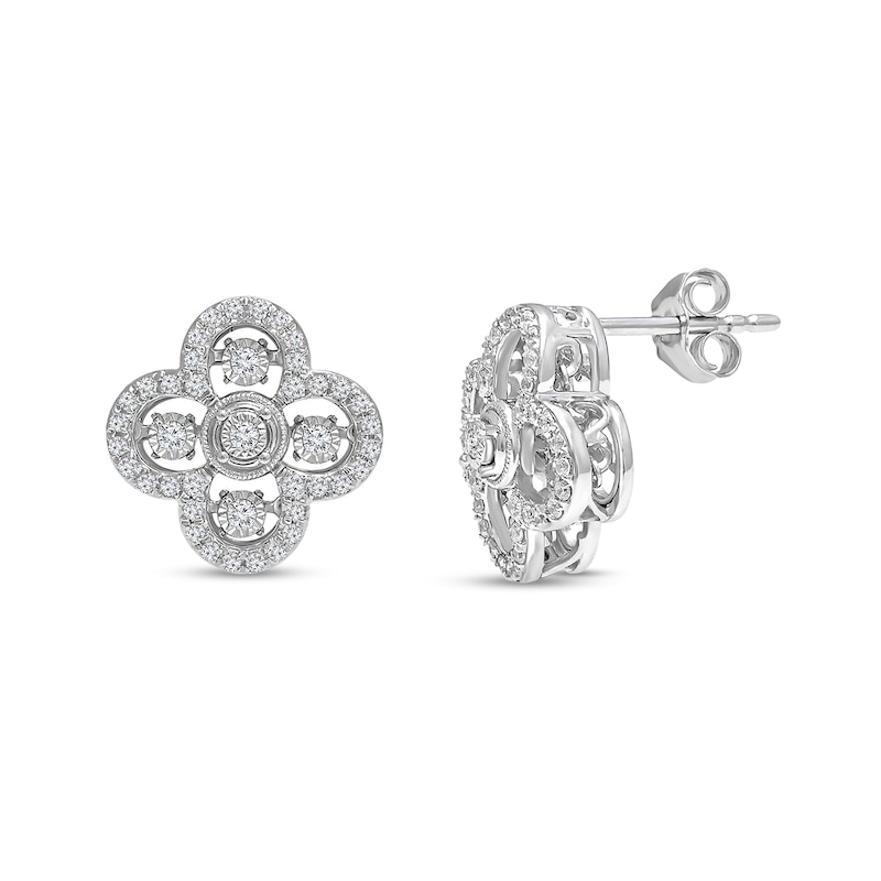 Main Image 1 of 0.50 CT. T.W. Diamond Clover Stud Earrings in 10K White Gold