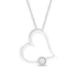 1/10 CT. Diamond Solitaire Tilted Heart Pendant in Sterling Silver
