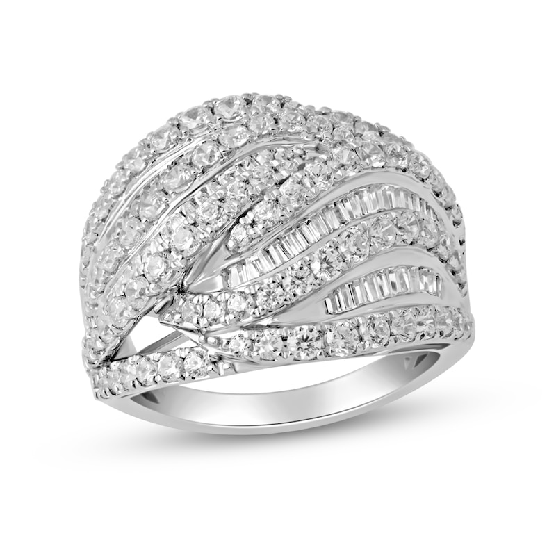 Main Image 1 of 2 CT. T.W. Baguette and Round Diamond Swirl Ring in 10K White Gold