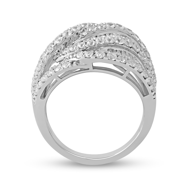 2 CT. T.W. Baguette and Round Diamond Swirl Ring in 10K White Gold