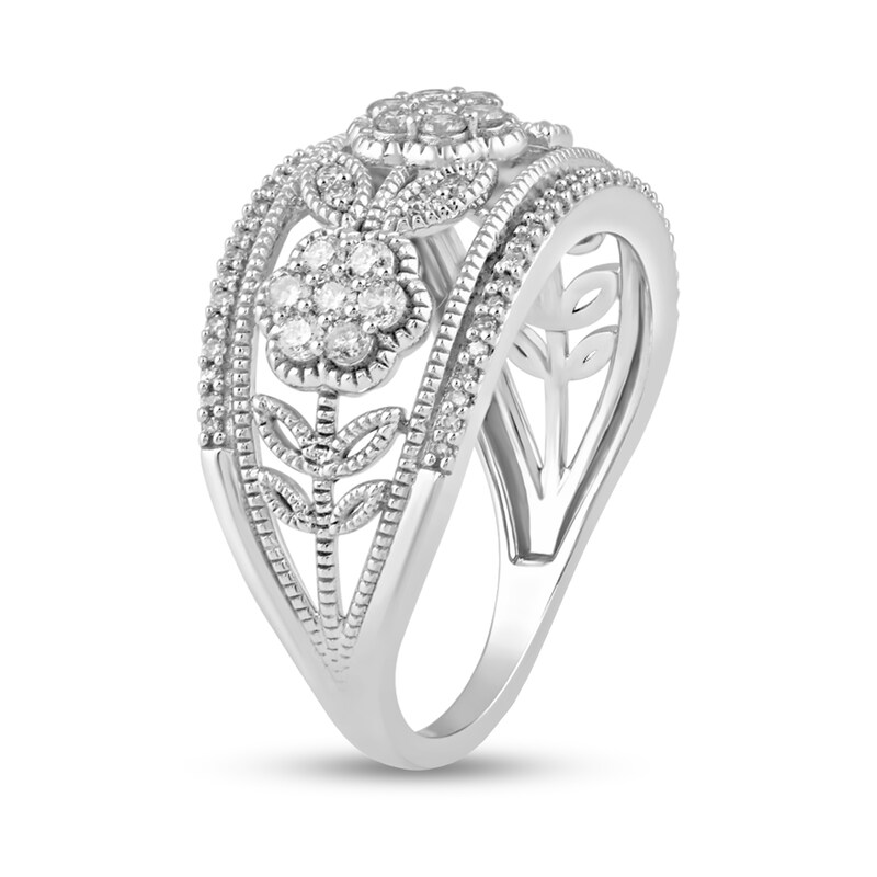 Main Image 2 of 1/2 CT. T.W. Diamond Flower Band in 10K White Gold
