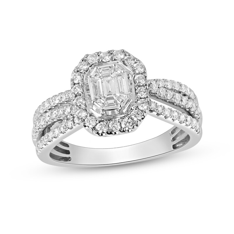 3/4 CT. T.W. Emerald-Cut Diamond Frame Engagement Ring in 14K White Gold