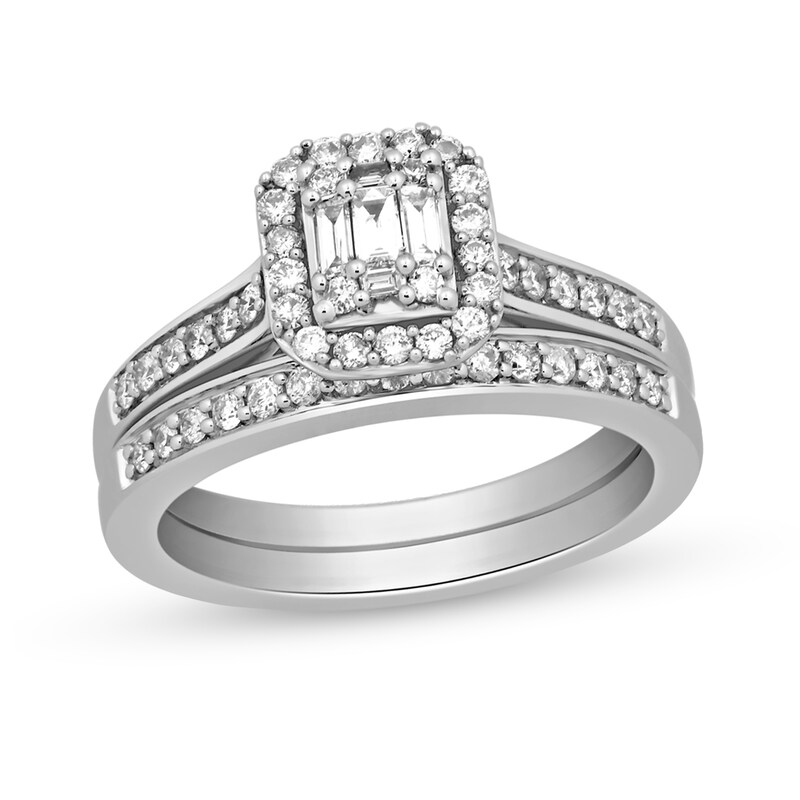 Main Image 1 of 5/8 CT. T.W. Composite Diamond Cushion Frame Engagement Ring in 10K White Gold