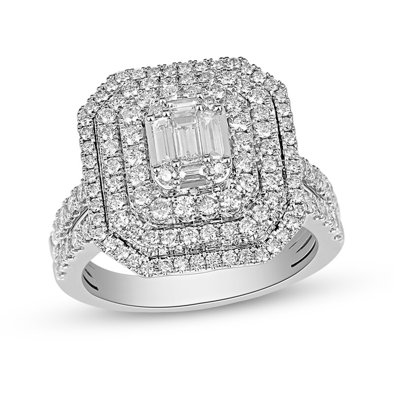 Main Image 1 of 1-1/2 CT. T.W. Composite Diamond Triple Octagonal Frame Engagement Ring in 14K White Gold