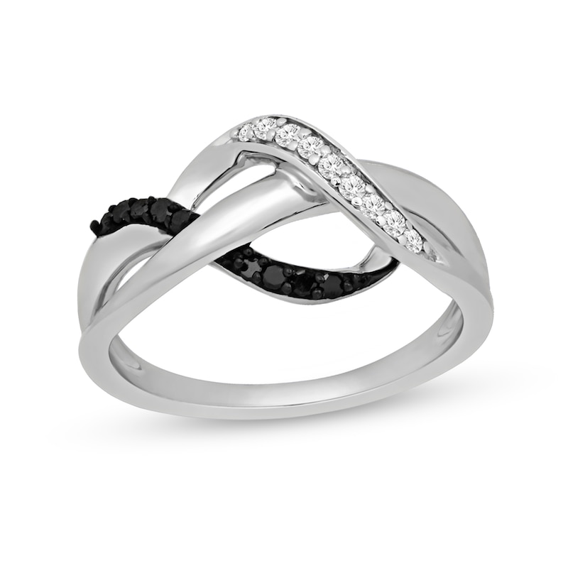 1/4 CT. T.W. Black Enhanced and White Diamond Swirl Ring in Sterling Silver - Size 7