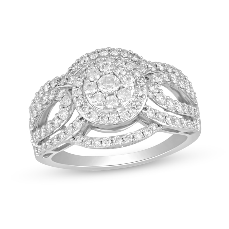 1 CT. T.W. Diamond Double Frame Circles Ring in 10K White Gold