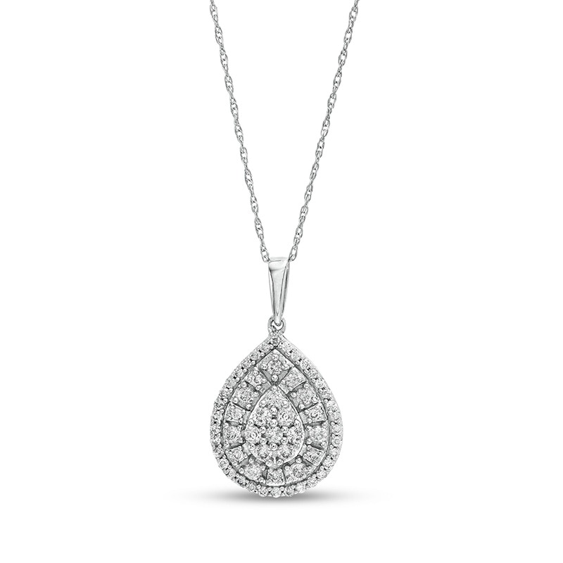 Main Image 1 of 1/2 CT. T.W. Pear-Shaped Multi-Diamond Double Frame Pendant in 10K White Gold