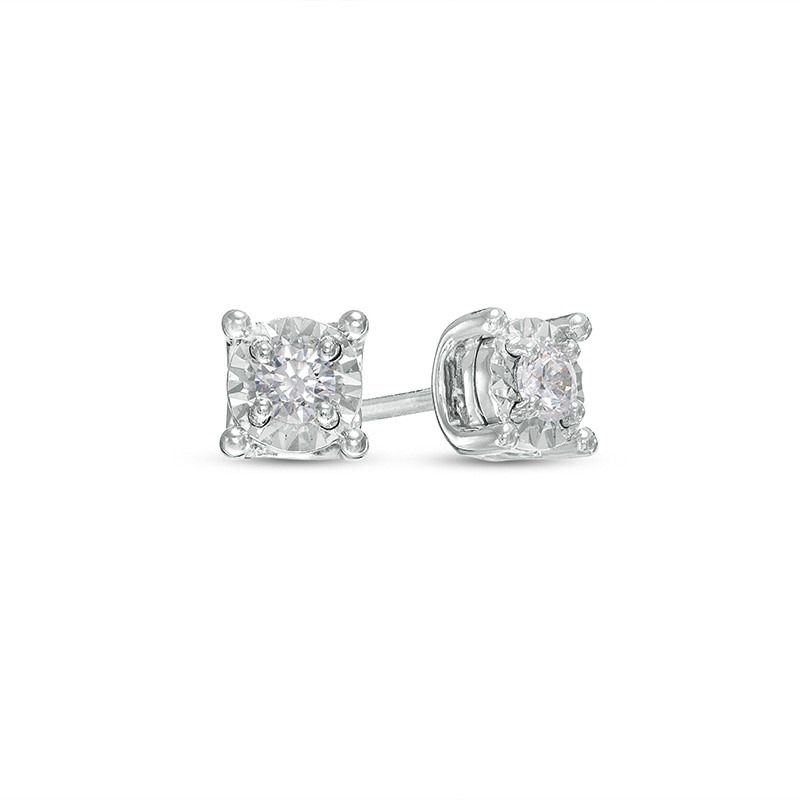 1/10 CT. T.W. Diamond Solitaire Cushion-Shaped Stud Earrings in Sterling Silver (J/I3)