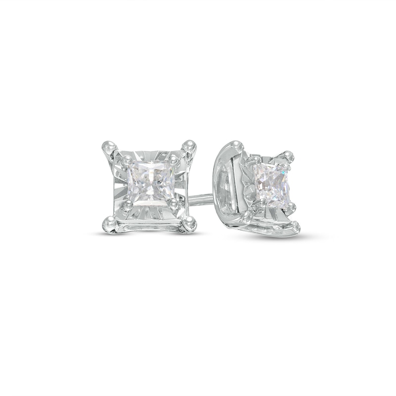 Main Image 1 of 1/4 CT. T.W. Princess-Cut Diamond Solitaire Stud Earrings in Sterling Silver (J/I3)
