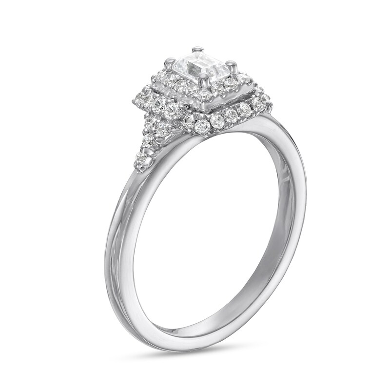 Vera Wang Love Collection 5/8 CT. T.W. Emerald-Cut Diamond Double Frame Engagement Ring in 14K White Gold