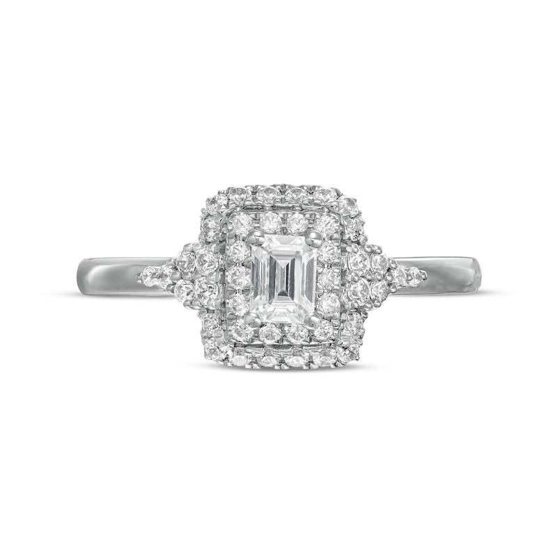 Vera Wang Love Collection 5/8 CT. T.W. Emerald-Cut Diamond Double Frame Engagement Ring in 14K White Gold