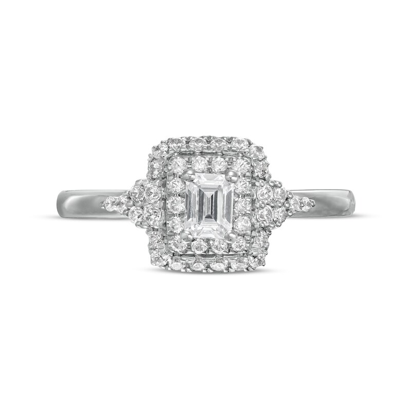 Vera Wang Love Collection 5/8 CT. T.W. Emerald-Cut Diamond Double Frame Engagement Ring in 14K White Gold