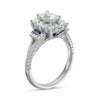 Vera Wang Love Collection Sapphire and 1-3/4 CT. T.W. Emerald-Cut Diamond Frame Engagement Ring in 14K White Gold