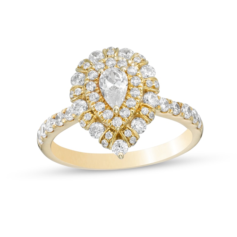 Main Image 1 of 1 CT. T.W. Certified Pear-Shaped Diamond Double Frame Engagement Ring in 14K Gold (I/SI2)