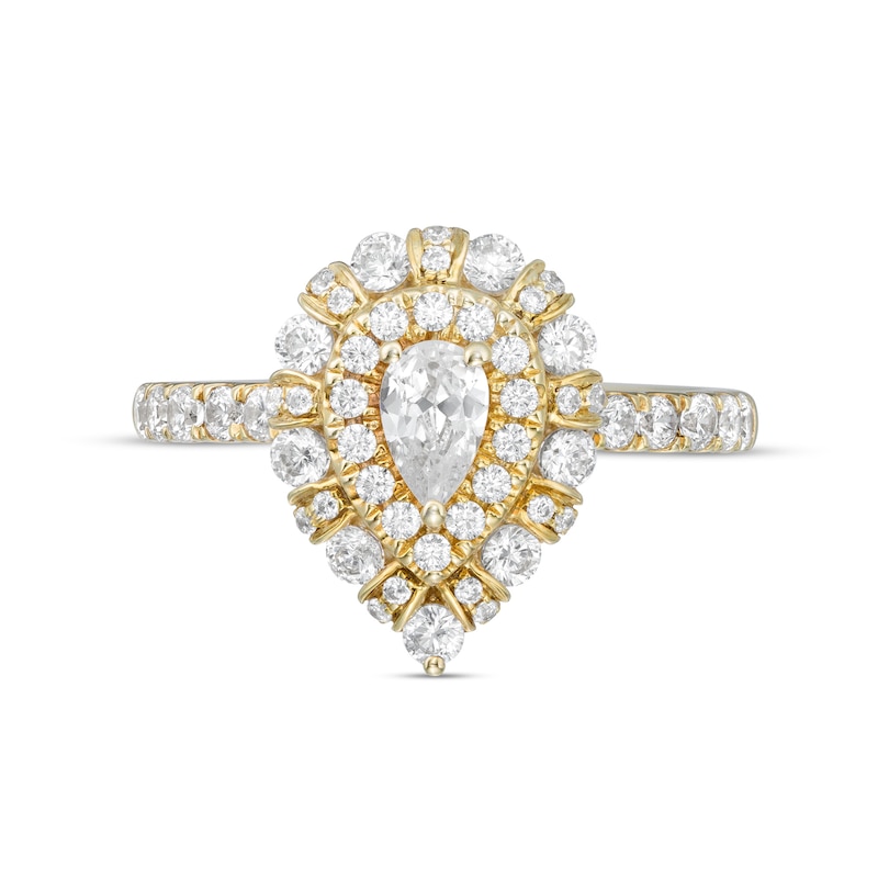 Main Image 4 of 1 CT. T.W. Certified Pear-Shaped Diamond Double Frame Engagement Ring in 14K Gold (I/SI2)