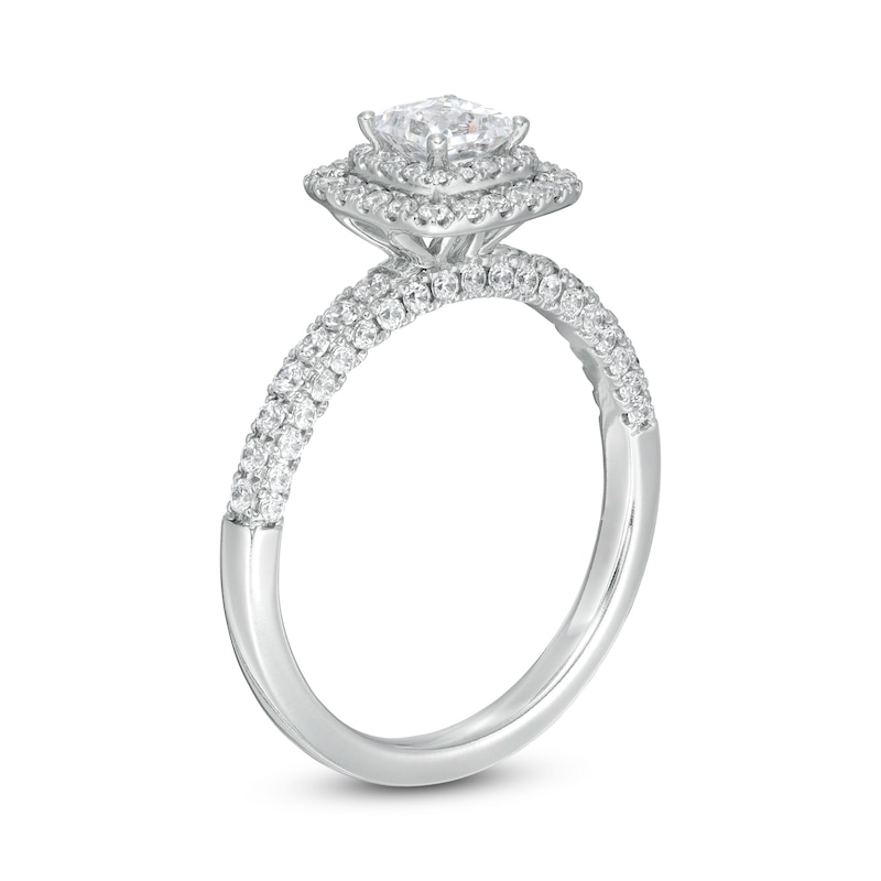 Main Image 3 of 1 CT. T.W. Certified Princess-Cut Diamond Cushion Frame Engagement Ring in Platinum (I/SI2)