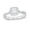 Thumbnail Image 1 of 1 CT. T.W. Certified Princess-Cut Diamond Frame Crossover Shank Engagement Ring in Platinum (I/SI2)