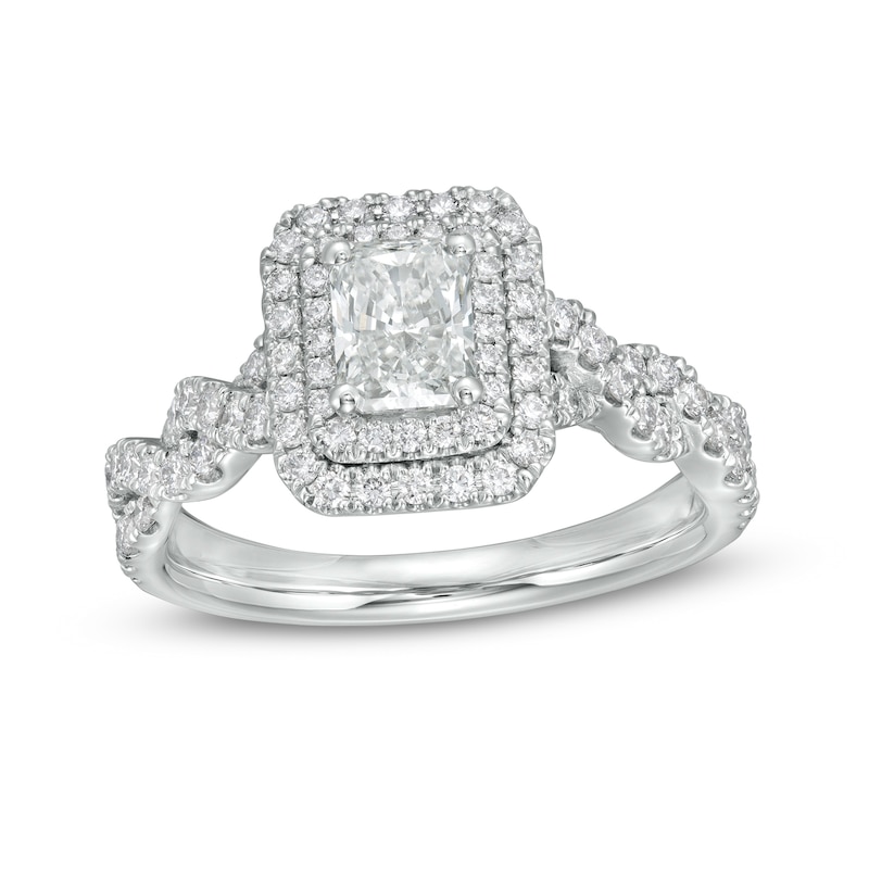 Main Image 1 of 1-1/2 CT. T.W. Certified Radiant-Cut Diamond Frame Braided Shank Engagement Ring in Platinum (I/SI2)