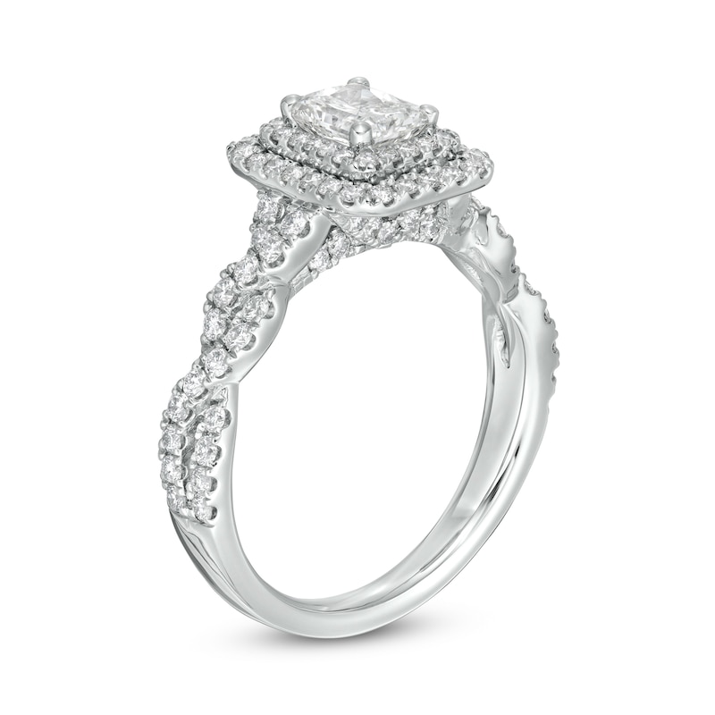 Main Image 3 of 1-1/2 CT. T.W. Certified Radiant-Cut Diamond Frame Braided Shank Engagement Ring in Platinum (I/SI2)