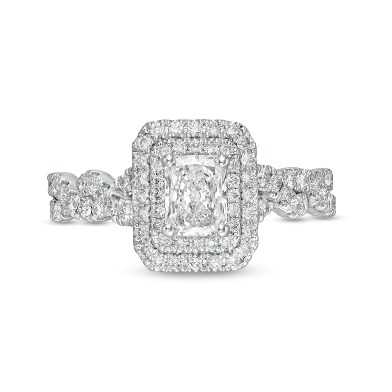 Main Image 4 of 1-1/2 CT. T.W. Certified Radiant-Cut Diamond Frame Braided Shank Engagement Ring in Platinum (I/SI2)