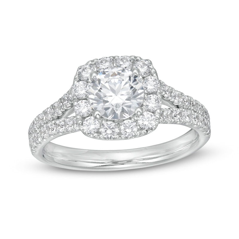 Main Image 1 of 1-7/8 CT. T.W. Certified Diamond Frame Split Shank Engagement Ring in Platinum (I/SI2)