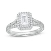 Thumbnail Image 1 of 1-1/5 CT. T.W. Certified Emerald-Cut Diamond Frame Split Shank Engagement Ring in Platinum (I/SI2)