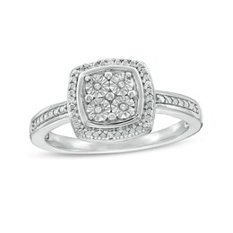 Composite Diamond Accent Cushion-Shaped Frame Ring in Sterling Silver
