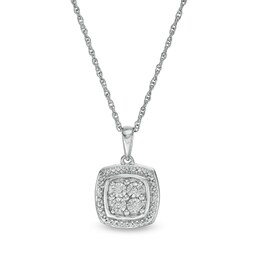 Composite Diamond Accent Cushion-Shaped Frame Pendant in Sterling Silver