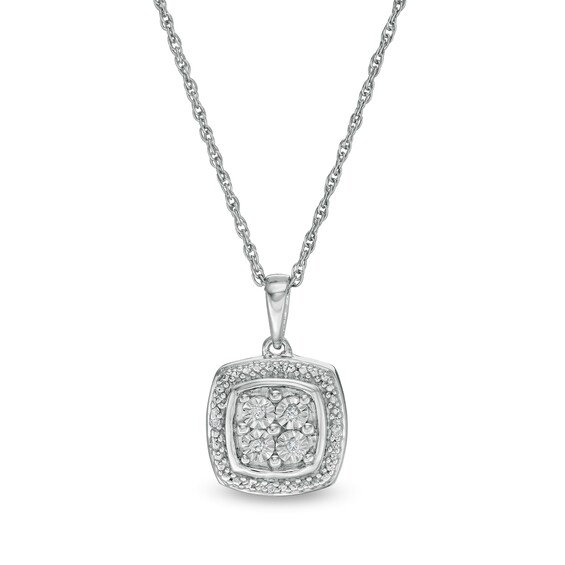 Composite Diamond Accent CushionShaped Frame Pendant in Sterling