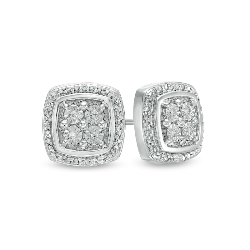 Composite Diamond Accent Cushion-Shaped Frame Stud Earrings in Sterling Silver